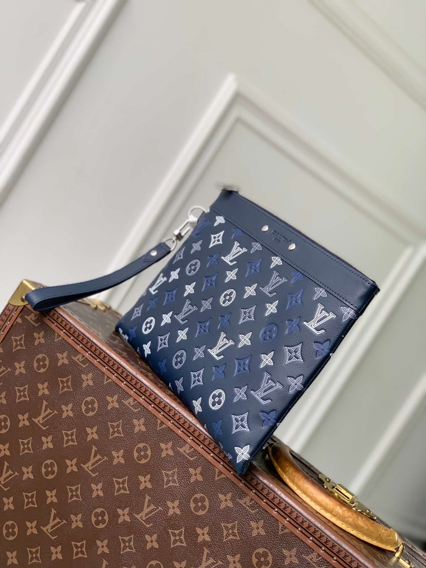 Louis Vuitton Pochette To-Go Navy Blue Monogram Shadow calfskin leather M28913 High