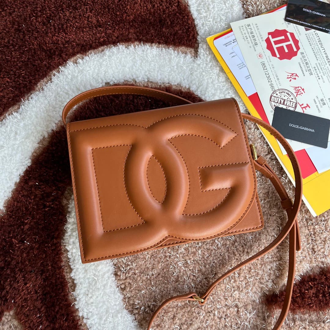 Dolce & Gabbana Brown calf leather DG Logo crossbody bag high