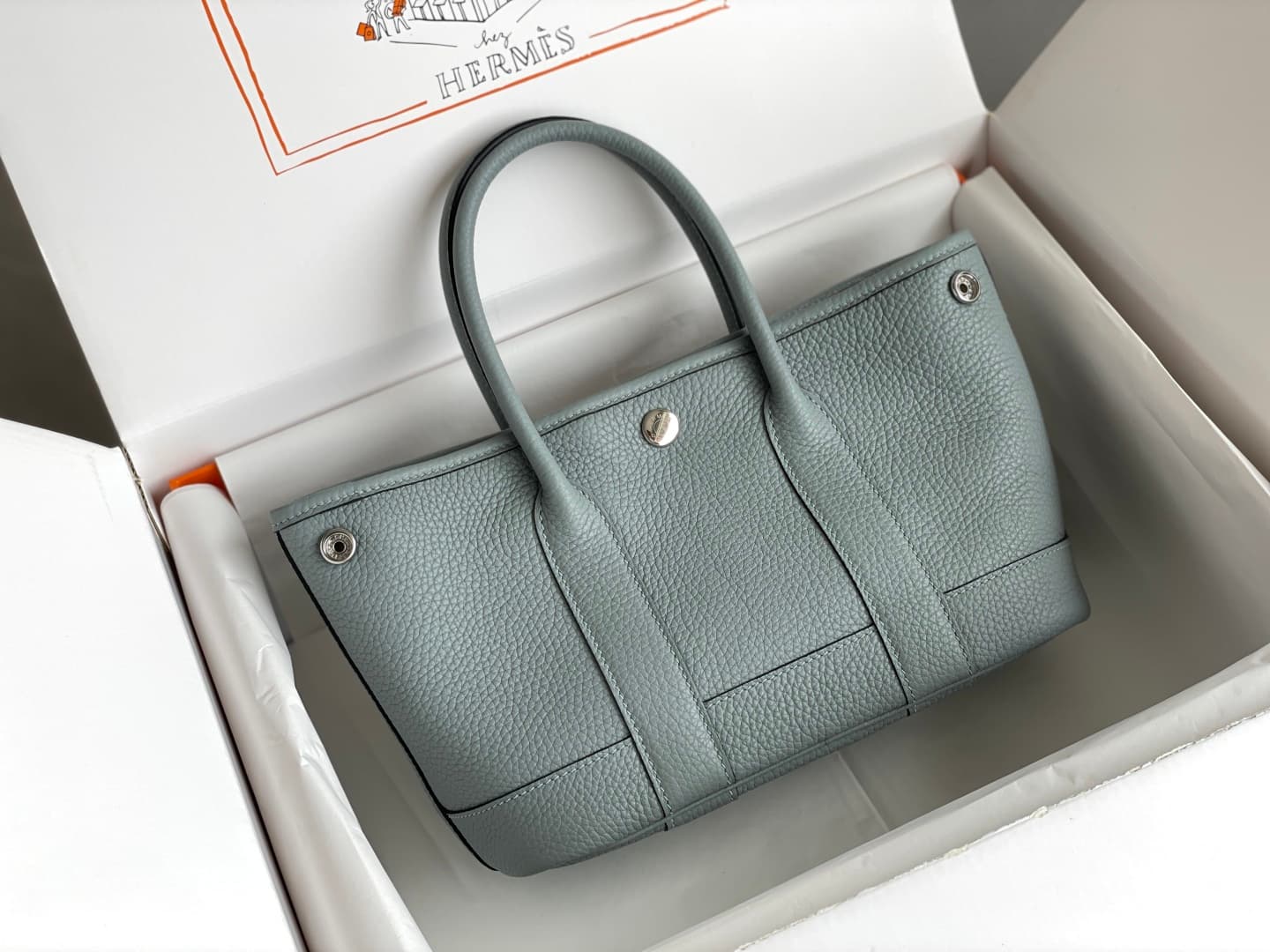 Hermes Garden Party 23 bag in Blue Pale Togo Leather WAX High