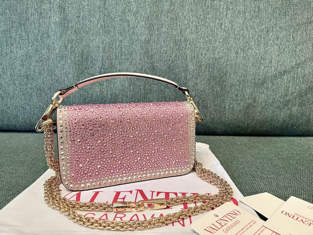Valentino Garavani VLogo Loco Flap Embellished Leather Shoulder Bag Pink High