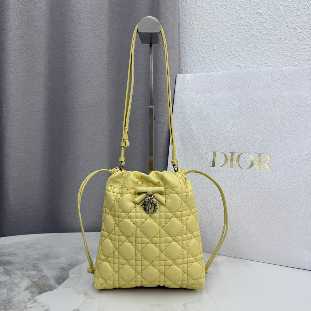 Adiorable Mini Bucket Bag Light Yellow Cannage Lambskin High