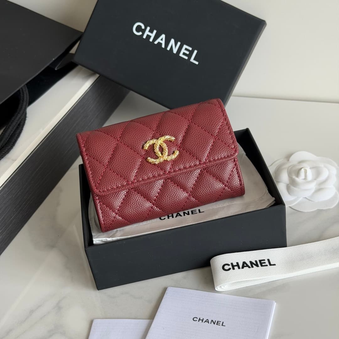 Chanel Card Holder Shiny Grained Calfskin Strass & Gold-Tone Metal AP5079 High
