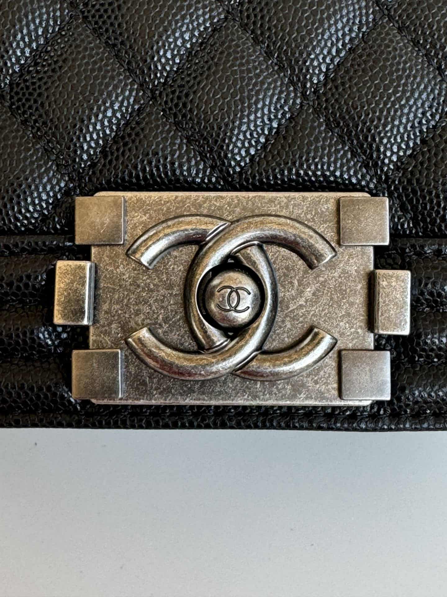 SMALL BOY Chanel HANDBAG Grained Calfskin Black Anti-Silver Metal High