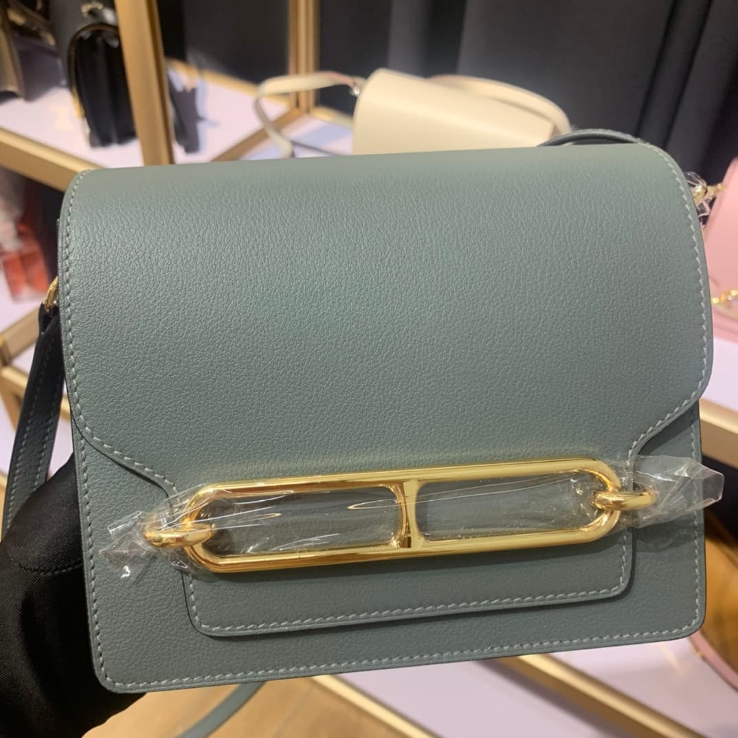 Hermes Roulis wallet in Vert Amande Calfskin Etoupe WAX Gold/Silver-Metal High