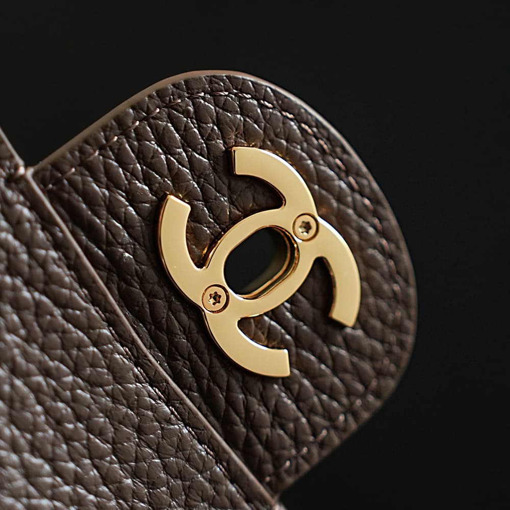 CHANEL Mini flap bag Grained Calfskin&Gold-tone metal Brown AS6573 A