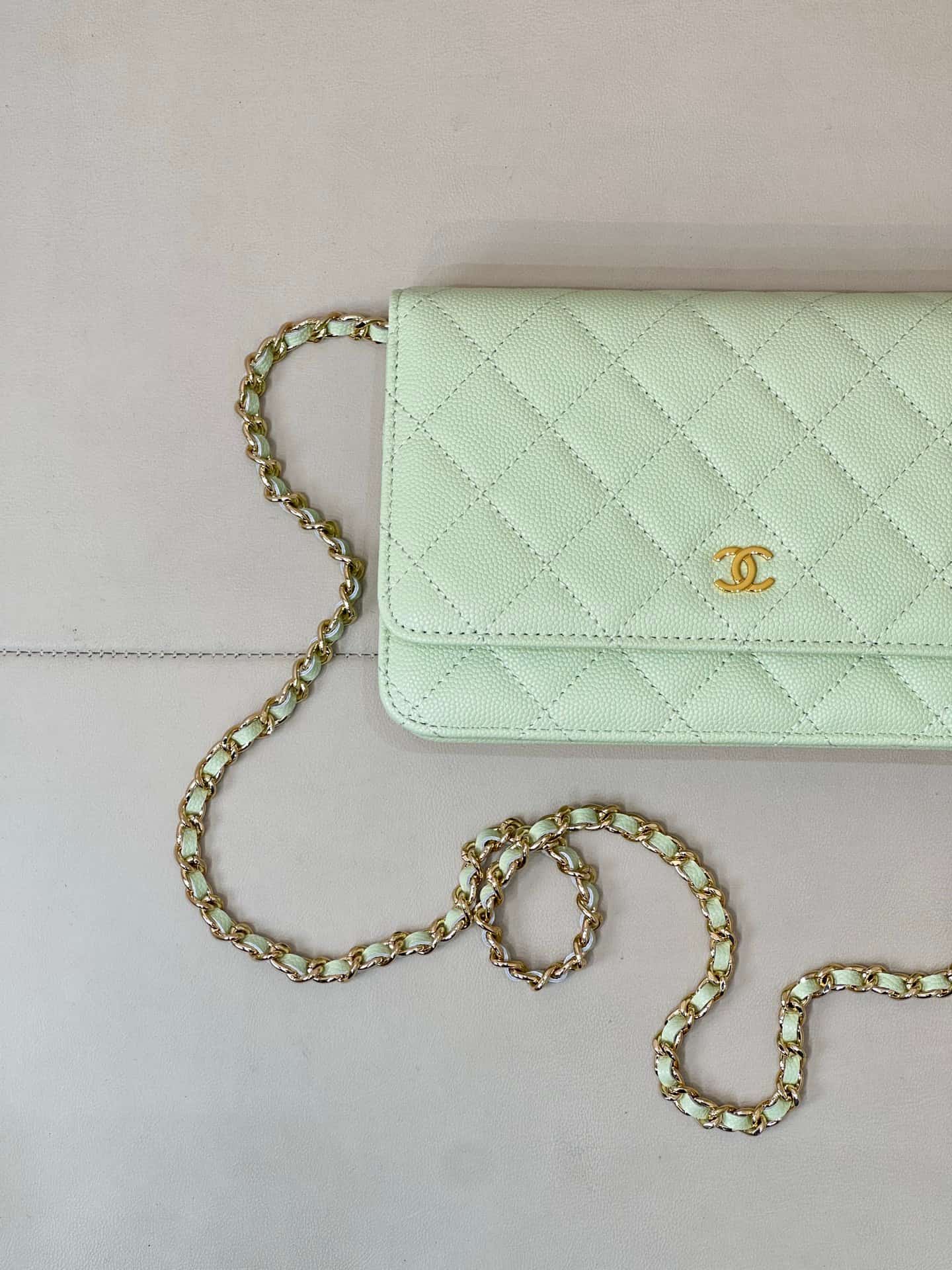 Chanel Wallet on Chain Grained Calfskin& Gold-tone Metal AP0250 Light Green TOP