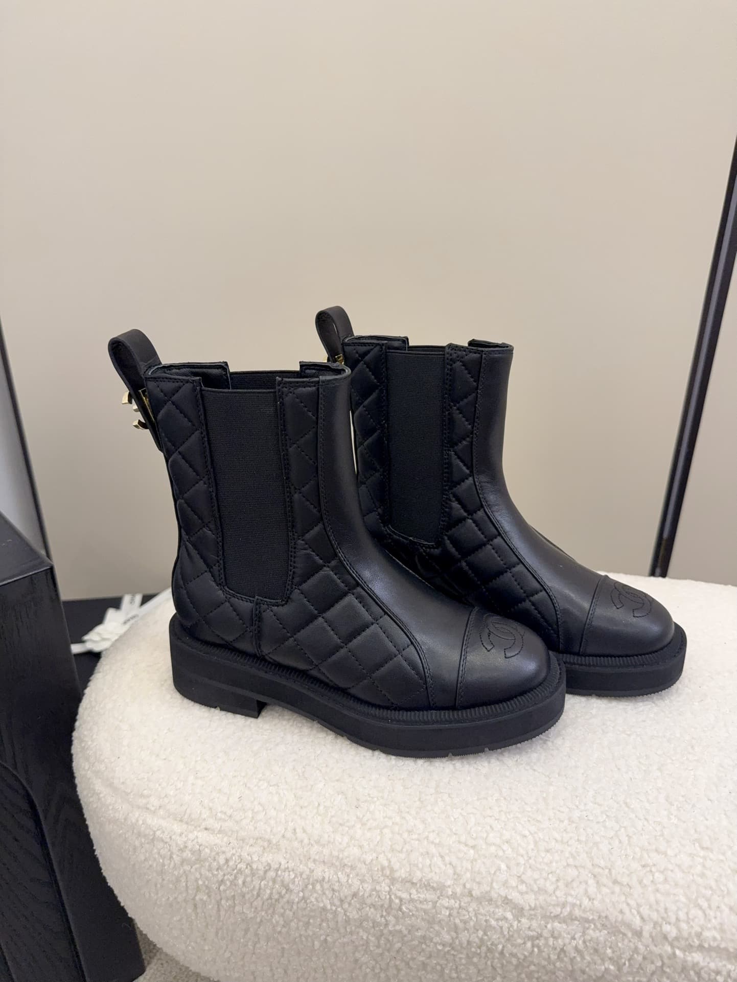 Chanel Oily Calfskin Quilted Low Boots Shoes Women