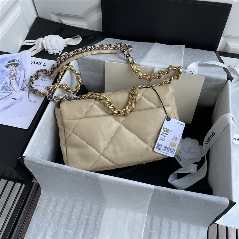 Chanel 19 Flap Bag Lambskin Beige High
