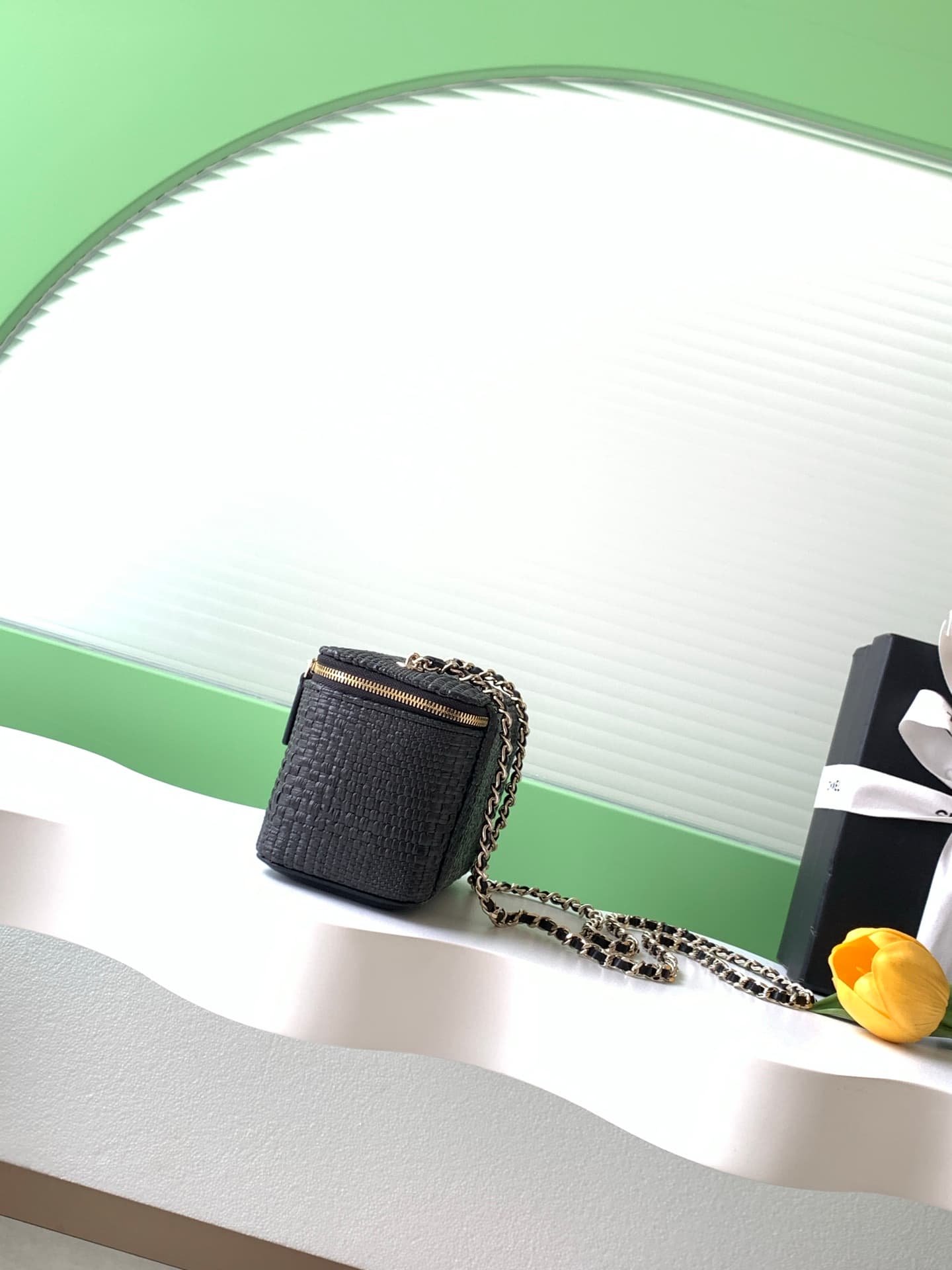 Chanel Classic Long Vanity with Chain Braided Raffia & Gold-Tone Metal Black AP1341 High