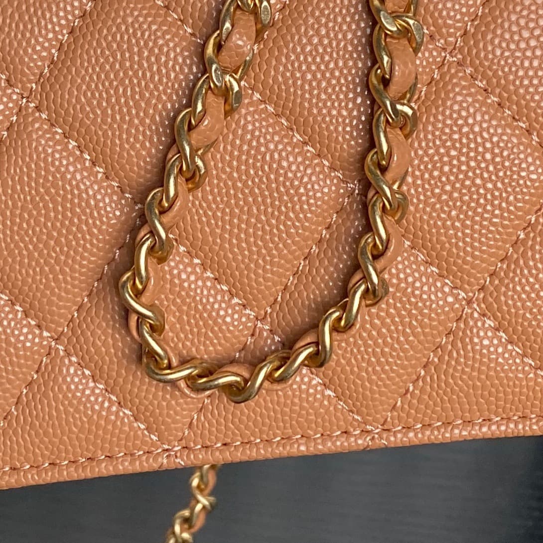 Chanel Mini Flap Bag with Top Handle Grained Shiny Calfskin & Gold-Tone Metal Tan AP4798 A
