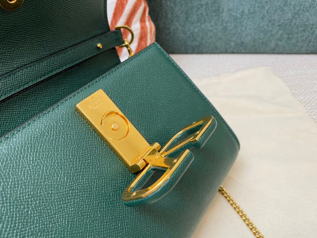 Valentino Mini Vsling Handbag In Dark Green Grainy Calfskin High