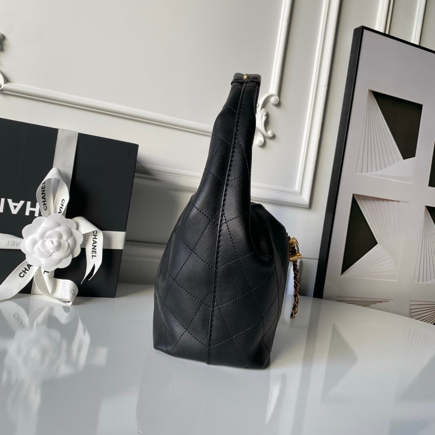 Chanel Hobo Handbag Calfskin & Gold-Tone Metal AS5976 Black A