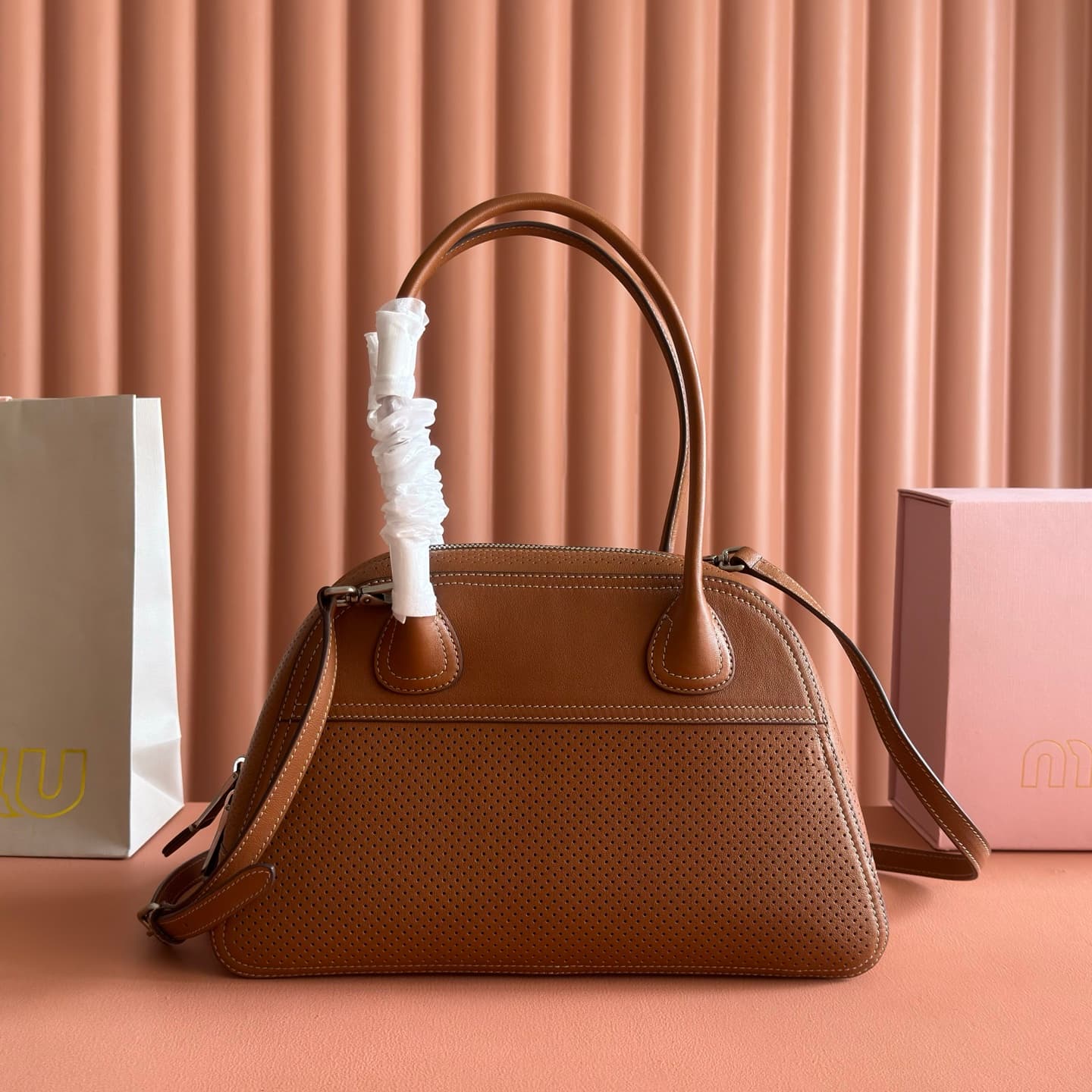 Miu Miu Vivant leather bag Caramel Brown 5BB199 TOP