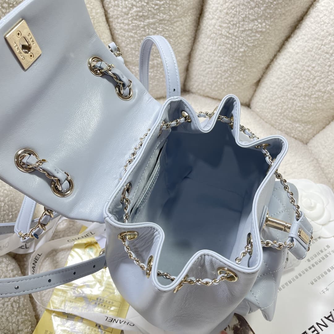 Chanel Small Quilted Duma Backpack Lambskin AS2908 Light-Blue High
