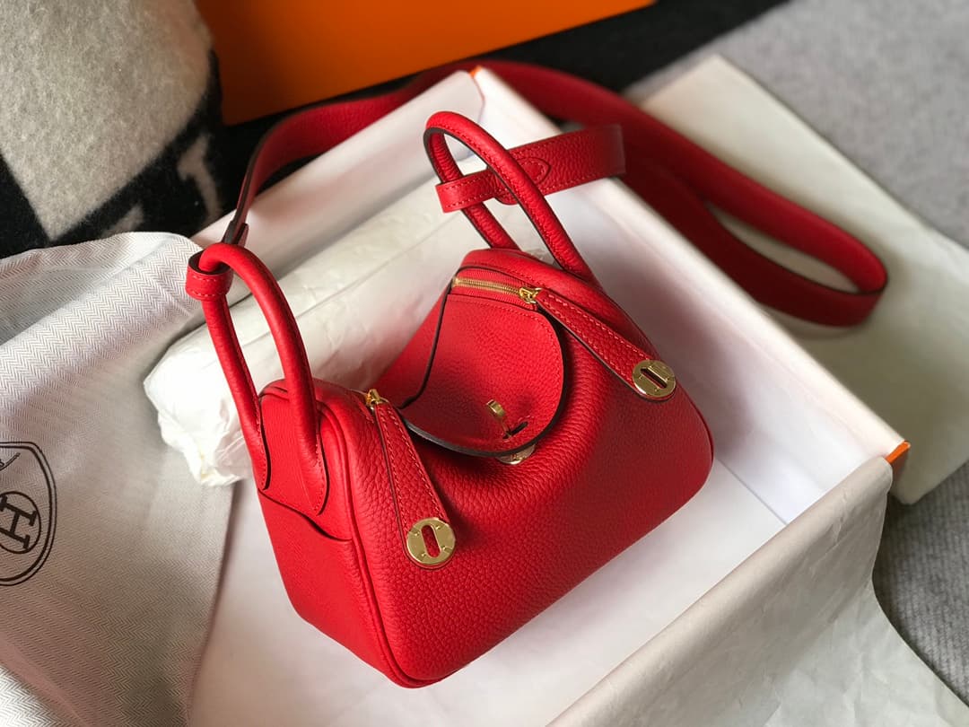 Hermes Lindy Mini Bag Calfskin Leather In Red High