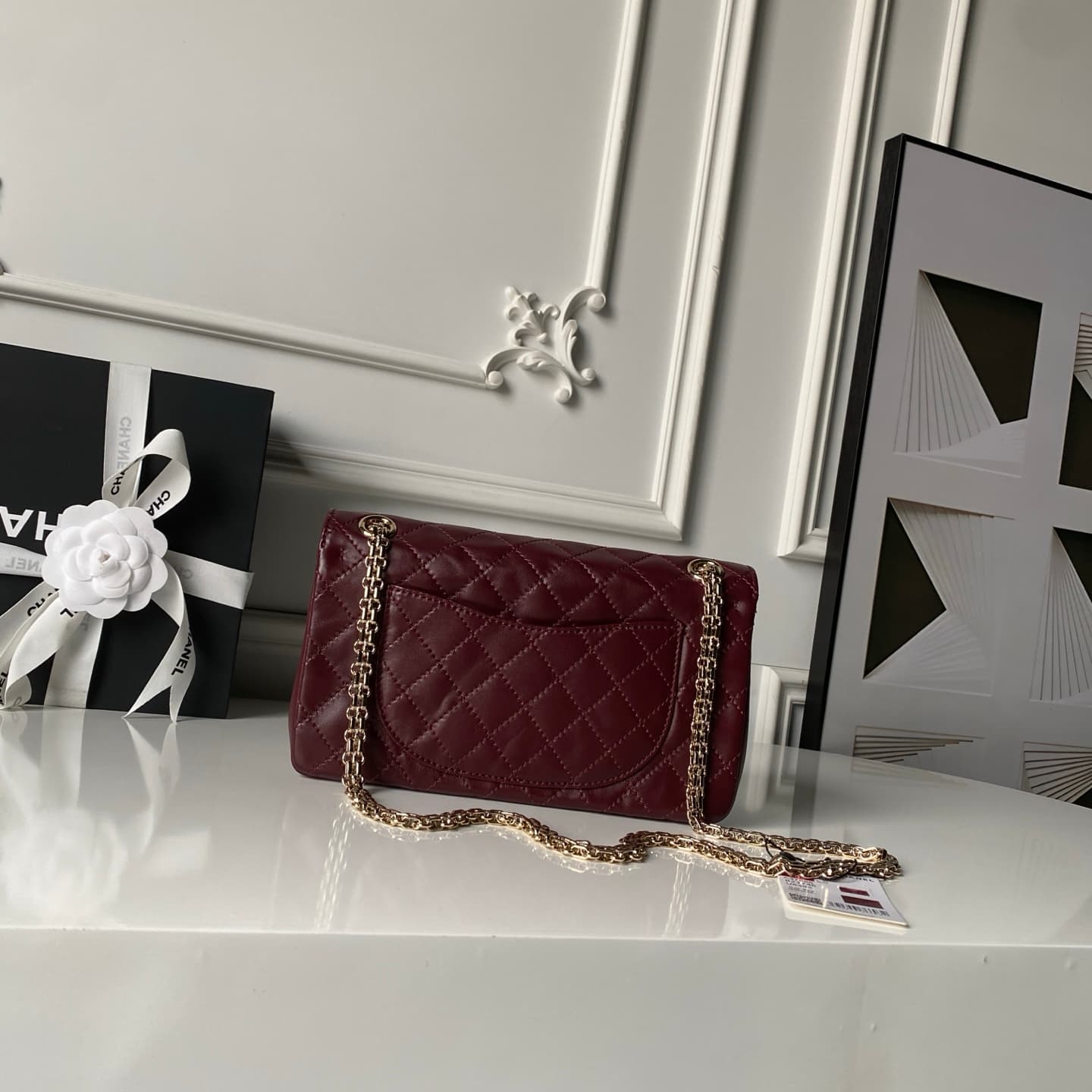 Chanel 2.55 Handbag Calfskin & Gold-Tone Metal Dark Burgundy A37586 A