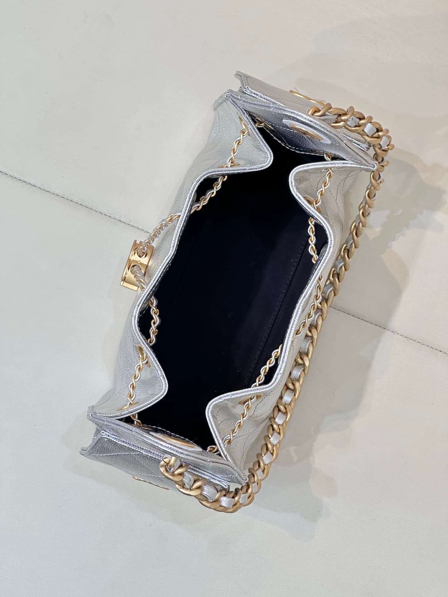 CHANEL 25 Mini Handbag AS5631 Grained Calfskin & Gold-tone Metal Silver TOP