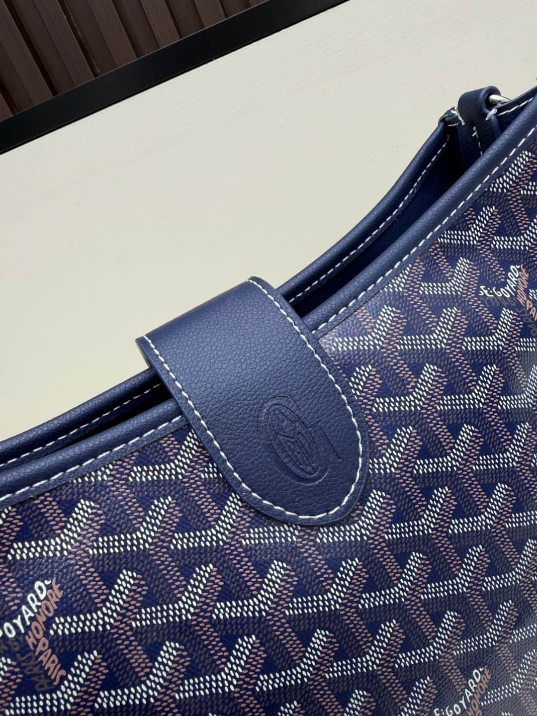 Goyard Musette PM bag in navy blue Goyardine canvas Mid