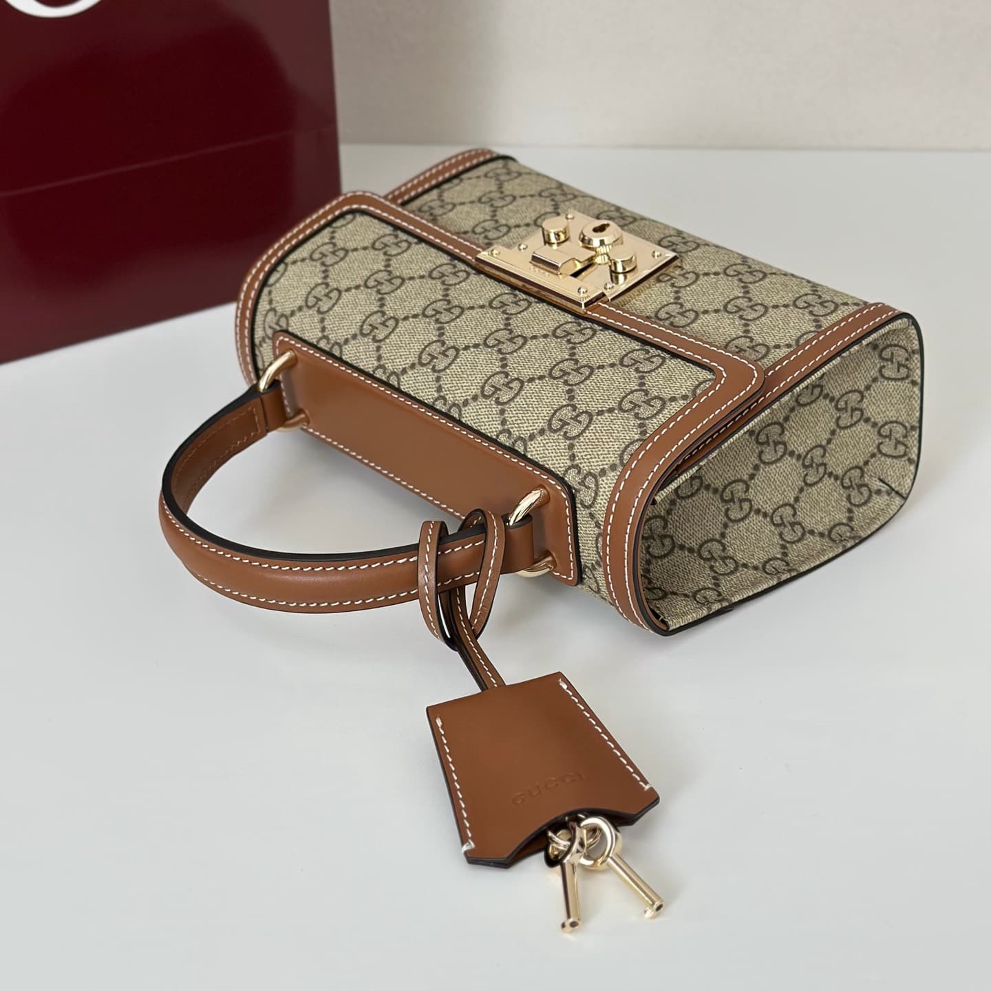 Gucci Padlock small top handle bag Beige and dark brown GG Monogram ‎838999 High