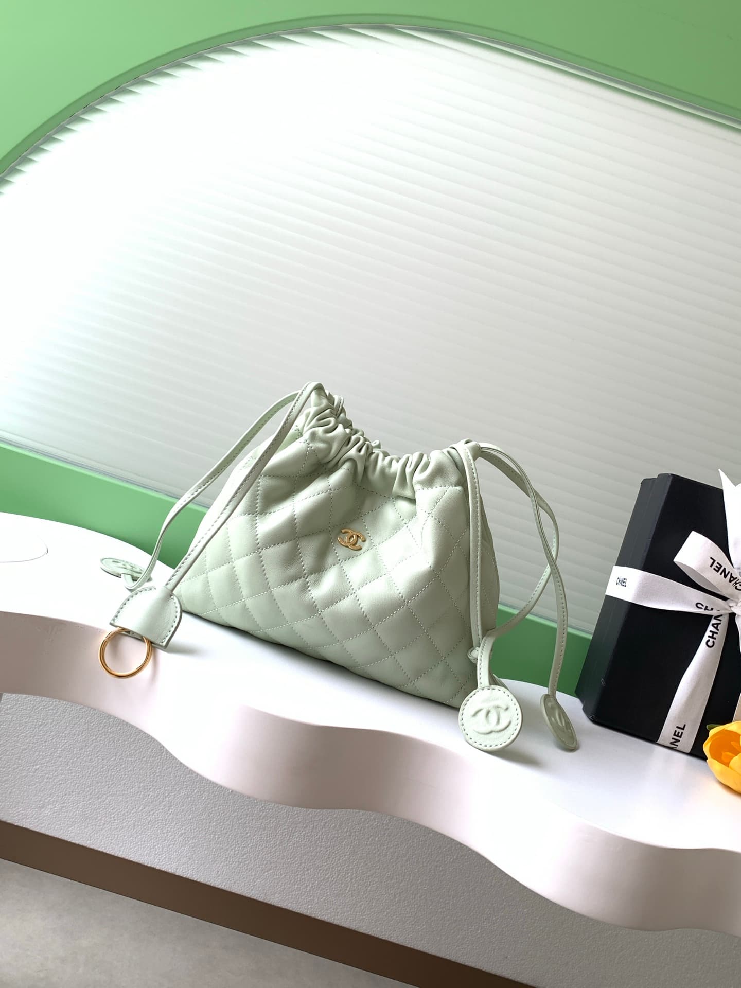Chanel Clutch with Leather Strap Quilted Leather & Gold-tone Metal AP5227 Light Green A