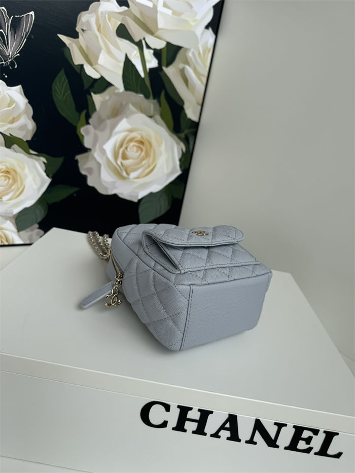 Chanel Mini Backpack Grained Calfskin Gold-Tone Metal AP3753 Grey Blue A