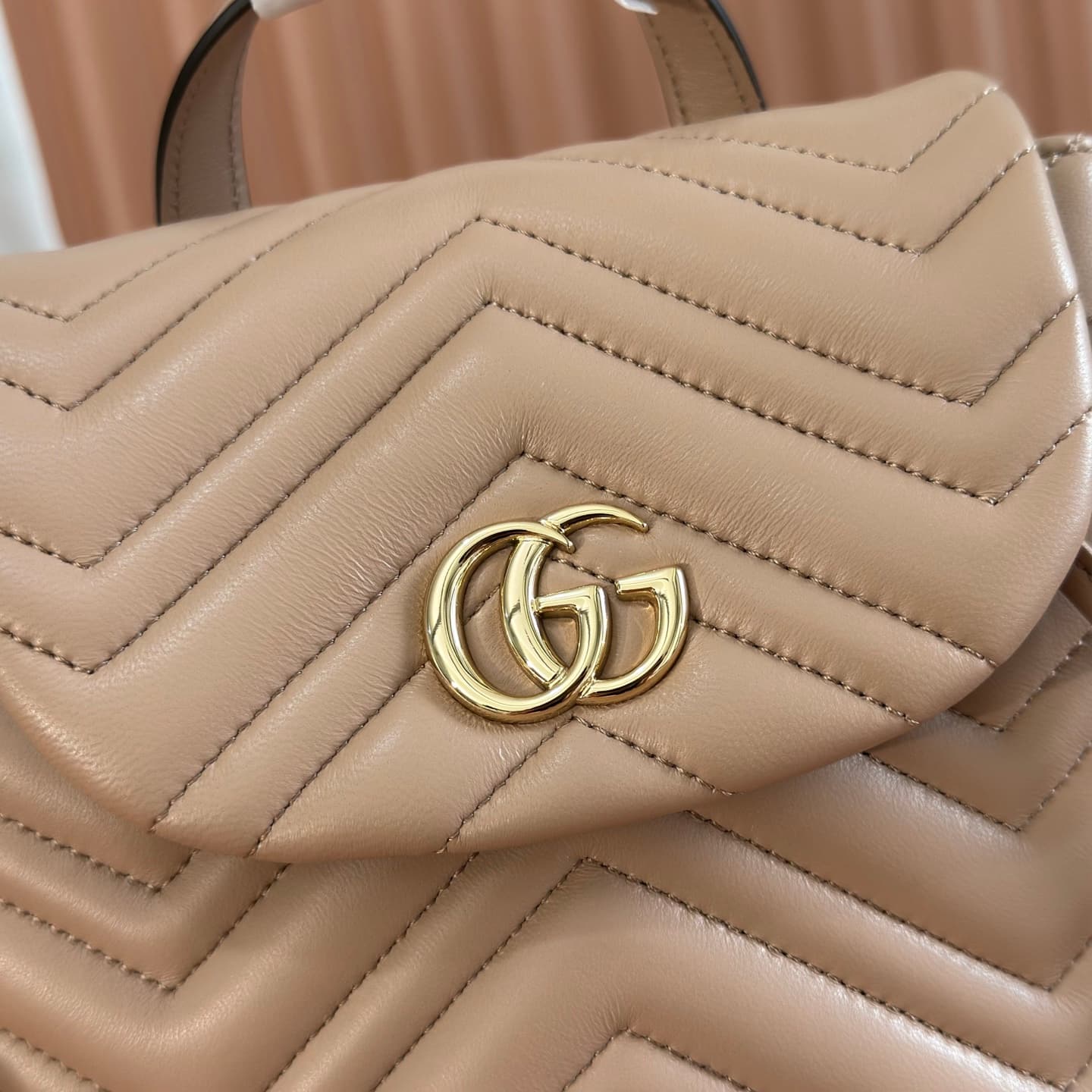 Gucci GG Marmont Mini Backpack Beige Matelassé Chevron Nappa Leather 855921 High