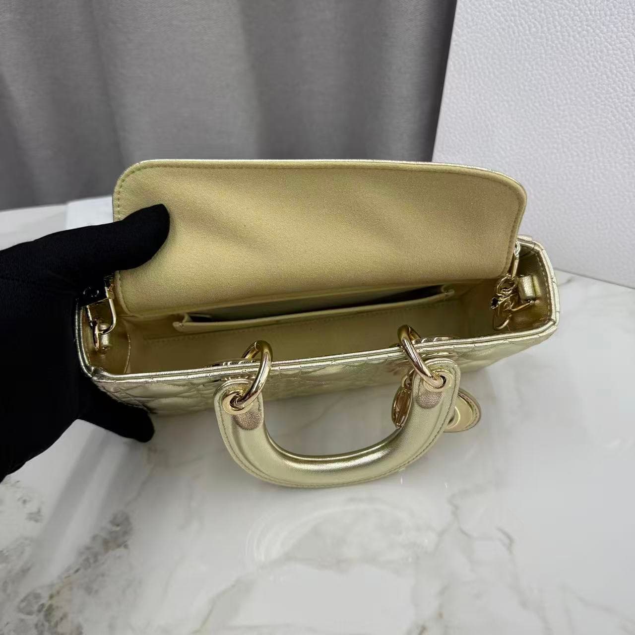 LADY D-JOY BAG SMALL Cannage Lambskin Gold High