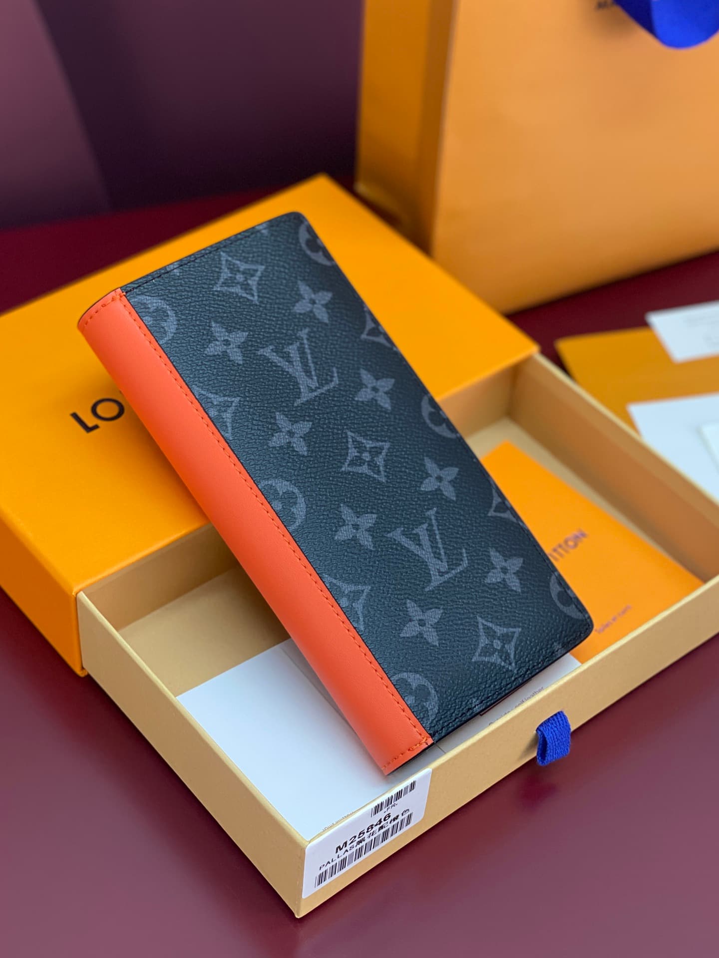 Louis Vuitton Brazza Wallet Monogram Eclipse coated canvas M25846 Sunrise Orange High