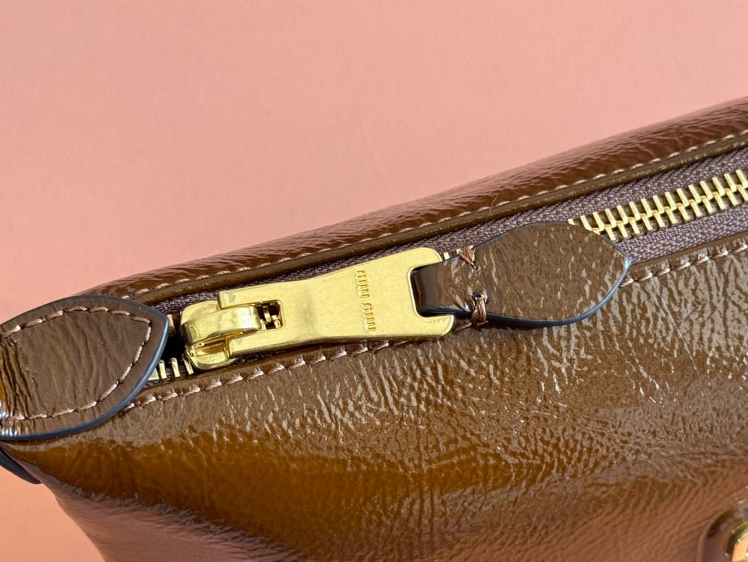 Miu Miu Brown Naplak patent leather pouch 5NE841 High