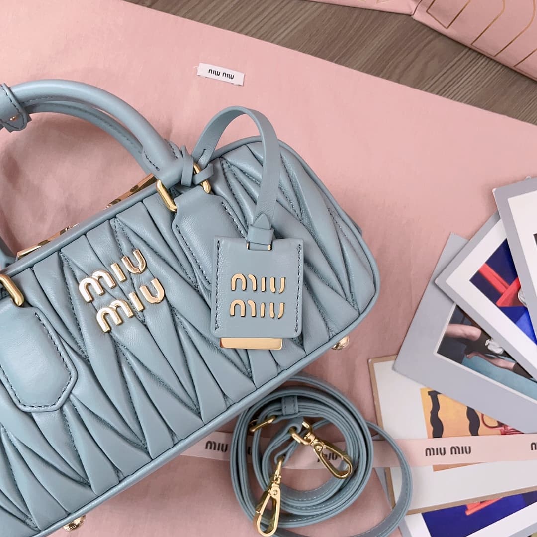 Miu Miu Arcadie matelassé nappa leather bag 5BB142 Blue High