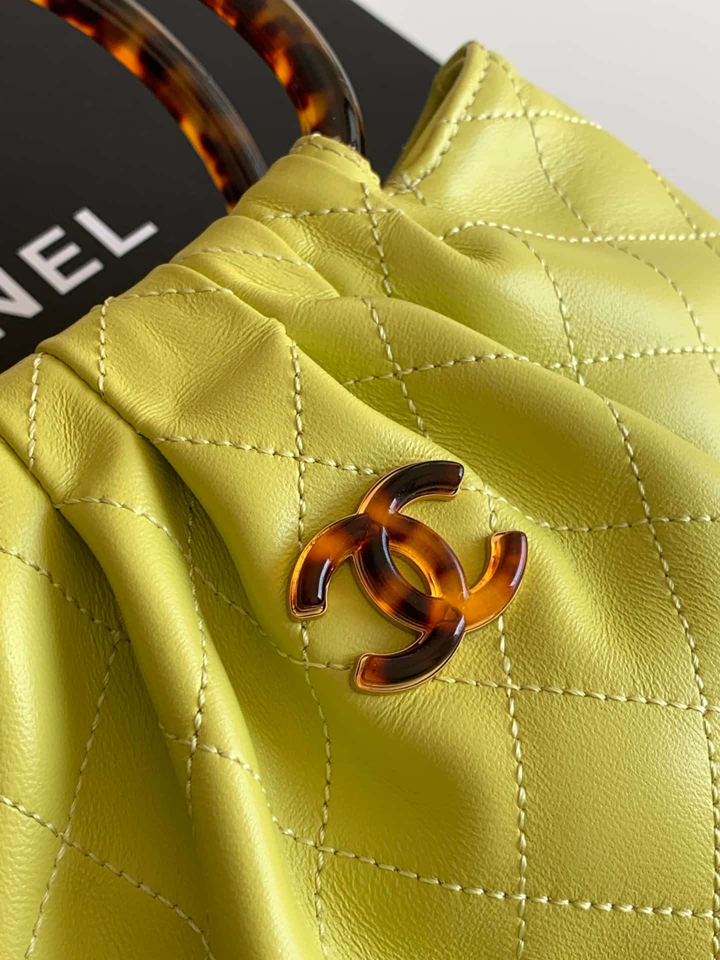 Chanel Small Hobo Bag Lambskin-Shell Effect Plexi & Gold-Tone Metal Yellow AS6022 High