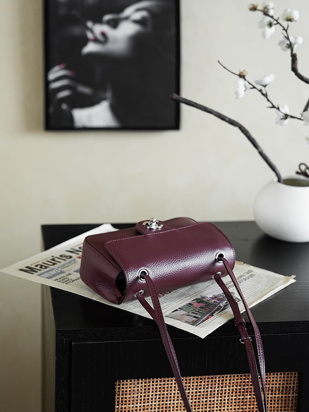 CHANEL Mini flap bag Grained Calfskin&Silver-tone metal Claret AS6573 A