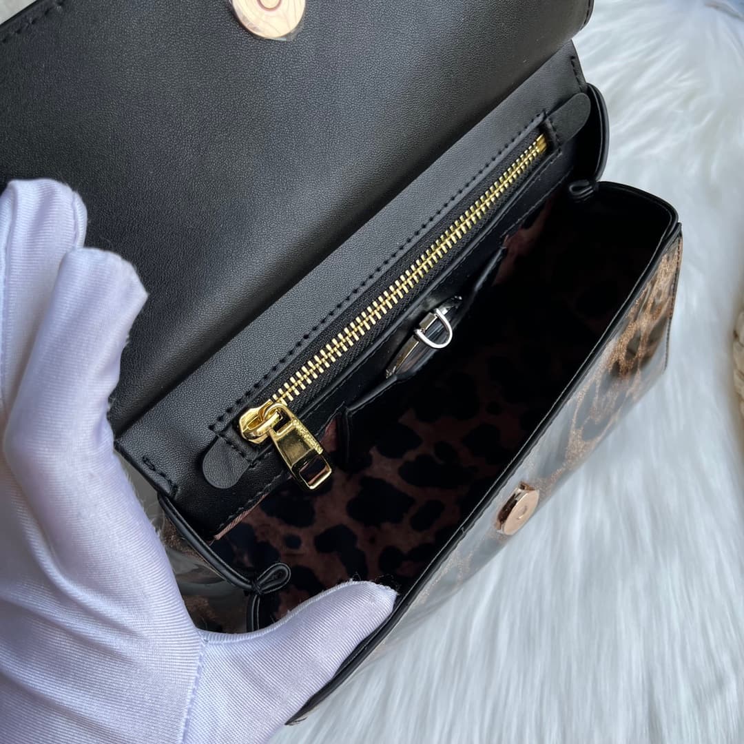 Dolce & Gabbana Small Sicily handbag in leopard-print polished calfskin High