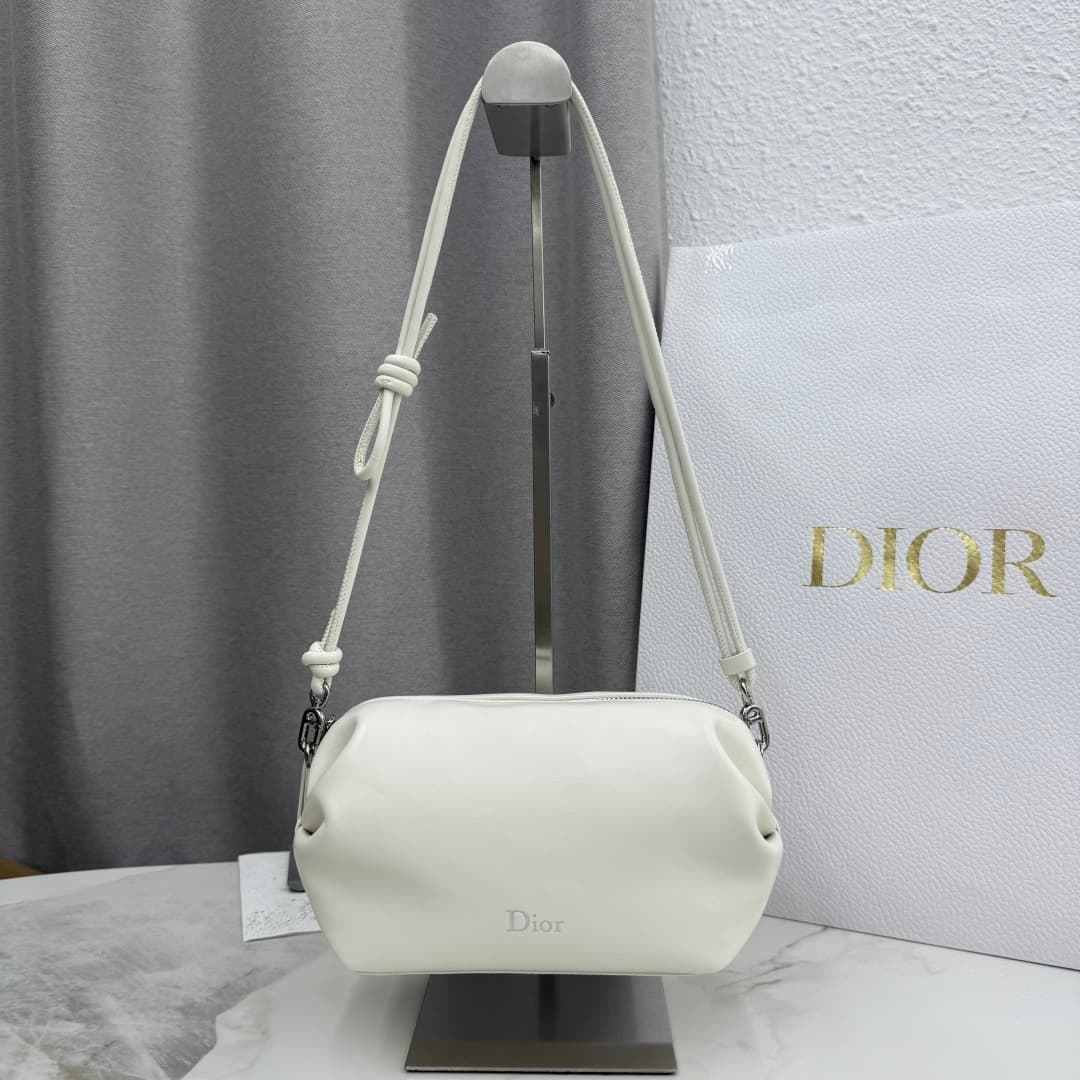 Dior Bow Pouch White Supple Lambskin S3900 High