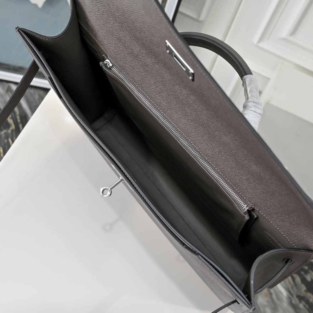 Hermes Kelly depeches Epsom 36 briefcase In EtaIn Silver Metal CalfskIn WAX High