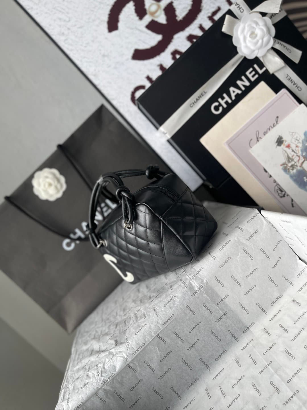 Chanel Cambon Ligne Bowler bag Calfskin & Silver-Tone Metal AS25172 Black High