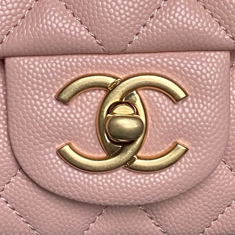 Chanel Mini Flap Bag with Top Handle Grained Shiny Calfskin & Gold-Tone Metal Light Pink AS5701 A