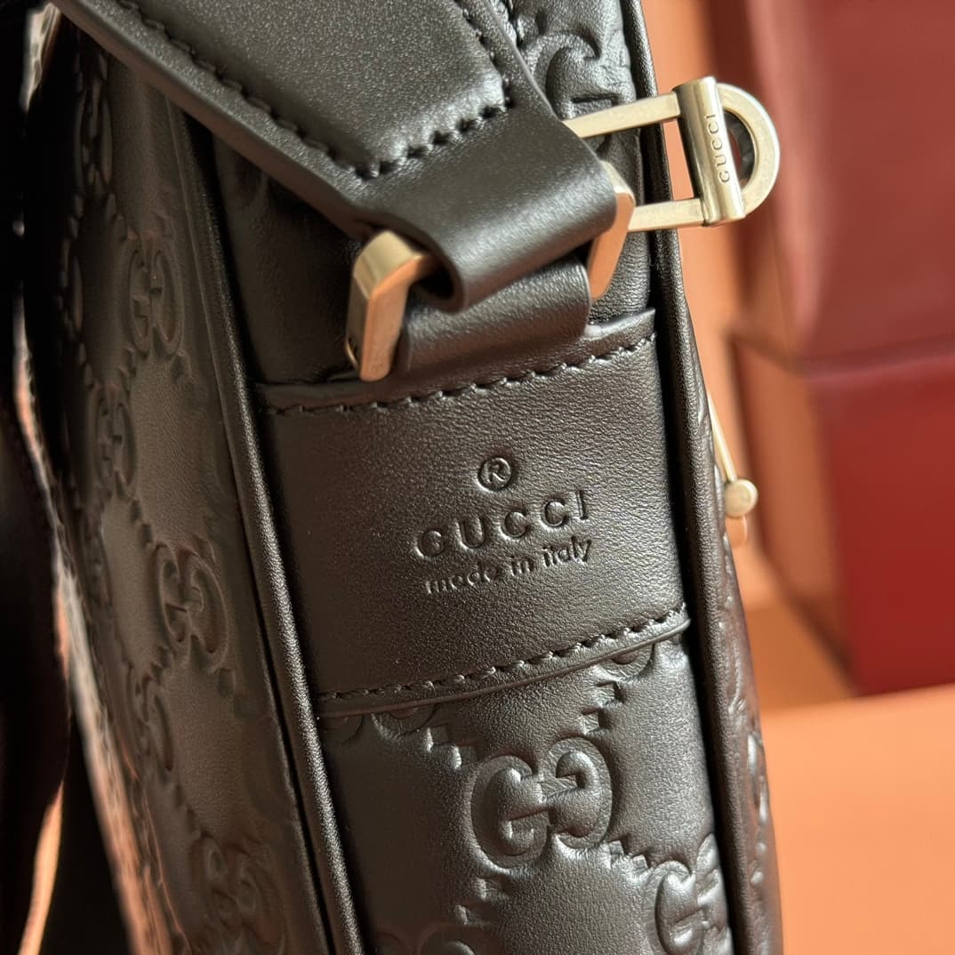 Gucci GG Emblem small crossbody bag Black embossed GG smooth leather 850238 High