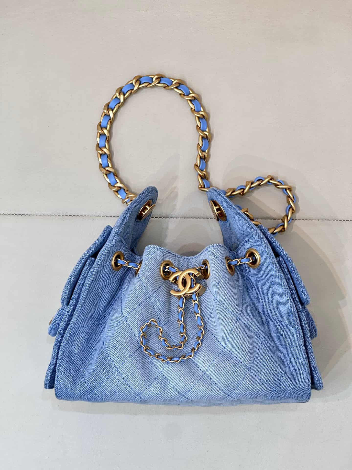 CHANEL 25 Mini Handbag AS5631 Denim &Gold-tone Metal Blue TOP