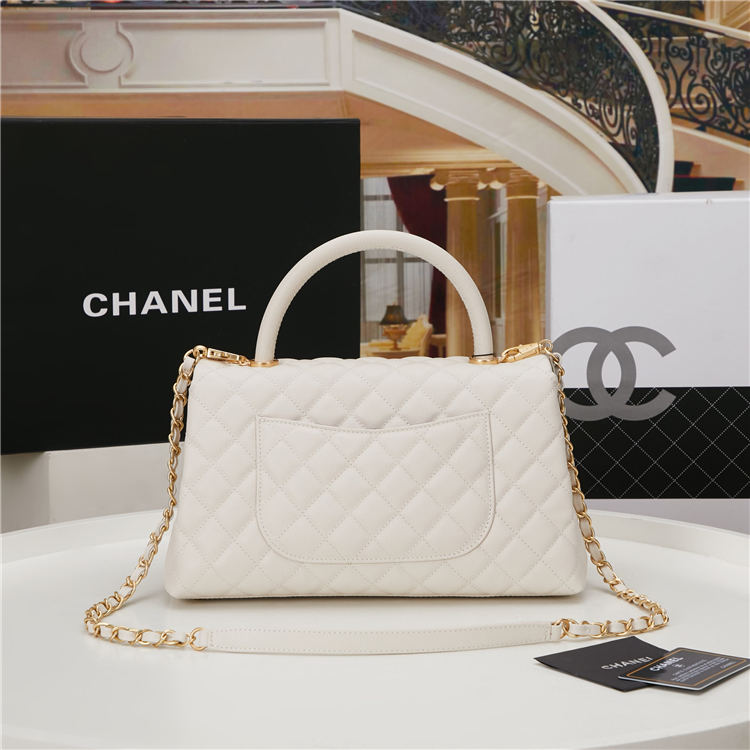 Medium FLAP BAG WITH TOP HANDLE Grained Calfskin Gold Metal High