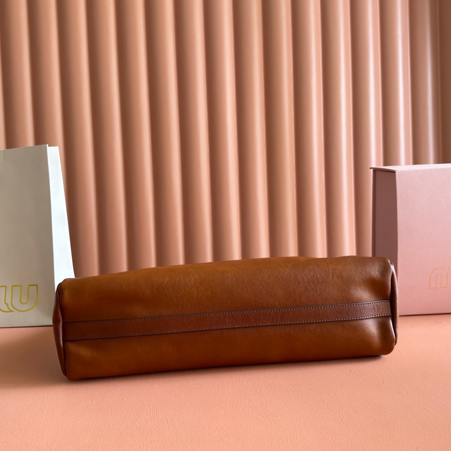 Miu Miu Caprice Calfskin leather clutch Cognac 5BF133