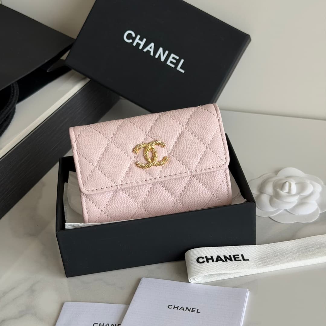 Chanel Card Holder Shiny Grained Calfskin Strass & Gold-Tone Metal AP5079 High