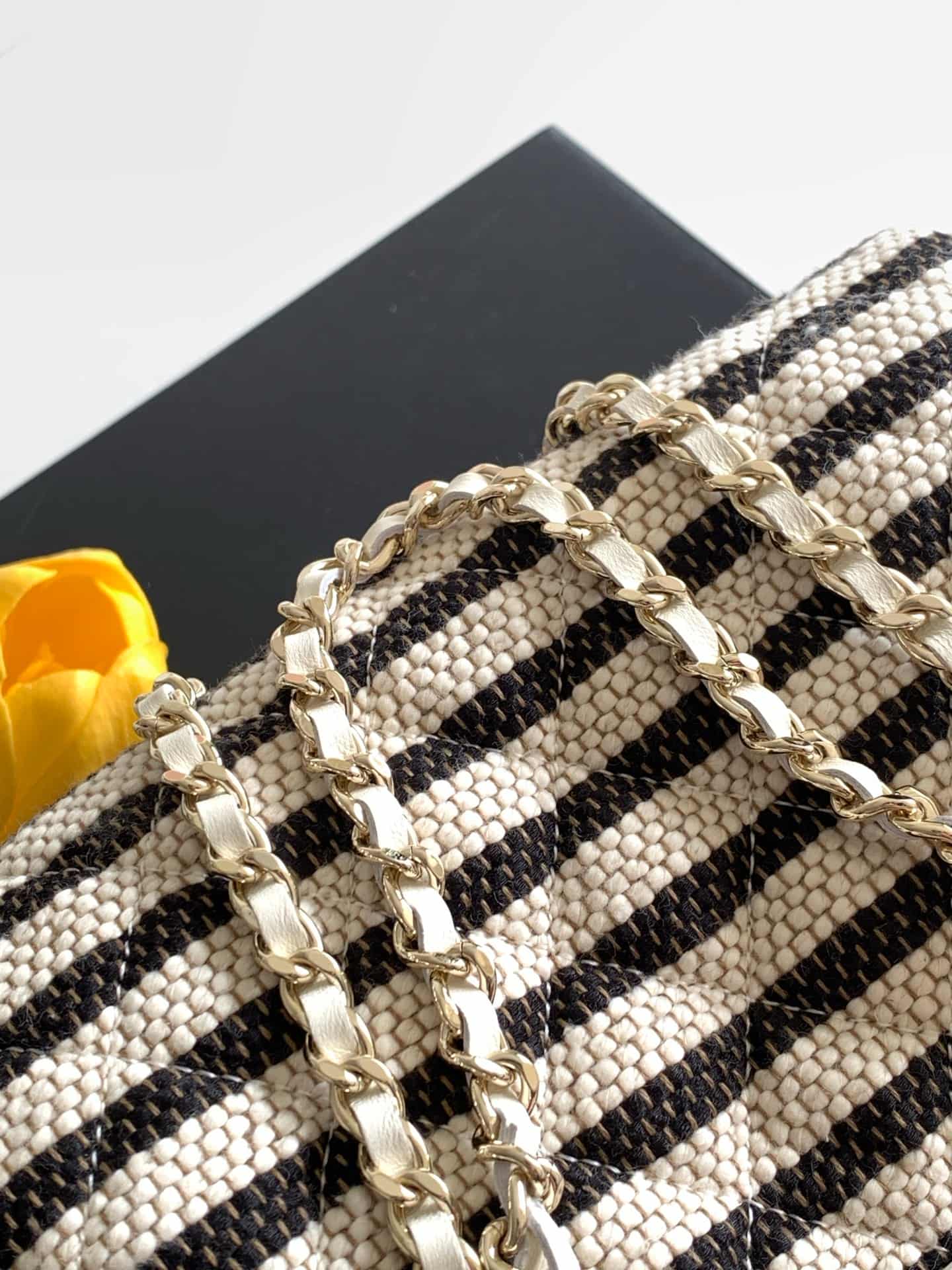 Chanel Clutch with Chain Printed Fabric & Gold-Tone Metal Beige & Light Black AP4986 A