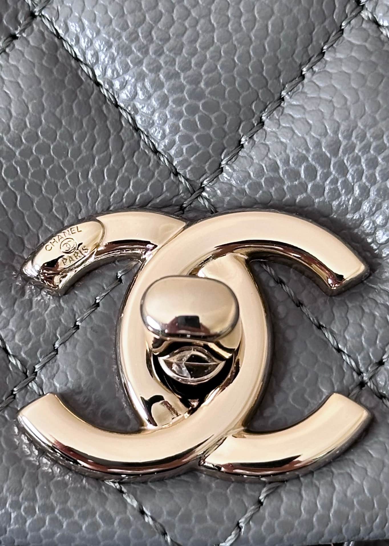Chanel BACKPACK AS3860 Grained Shiny Calfskin & Gold-Tone Metal Dark Grey TOP