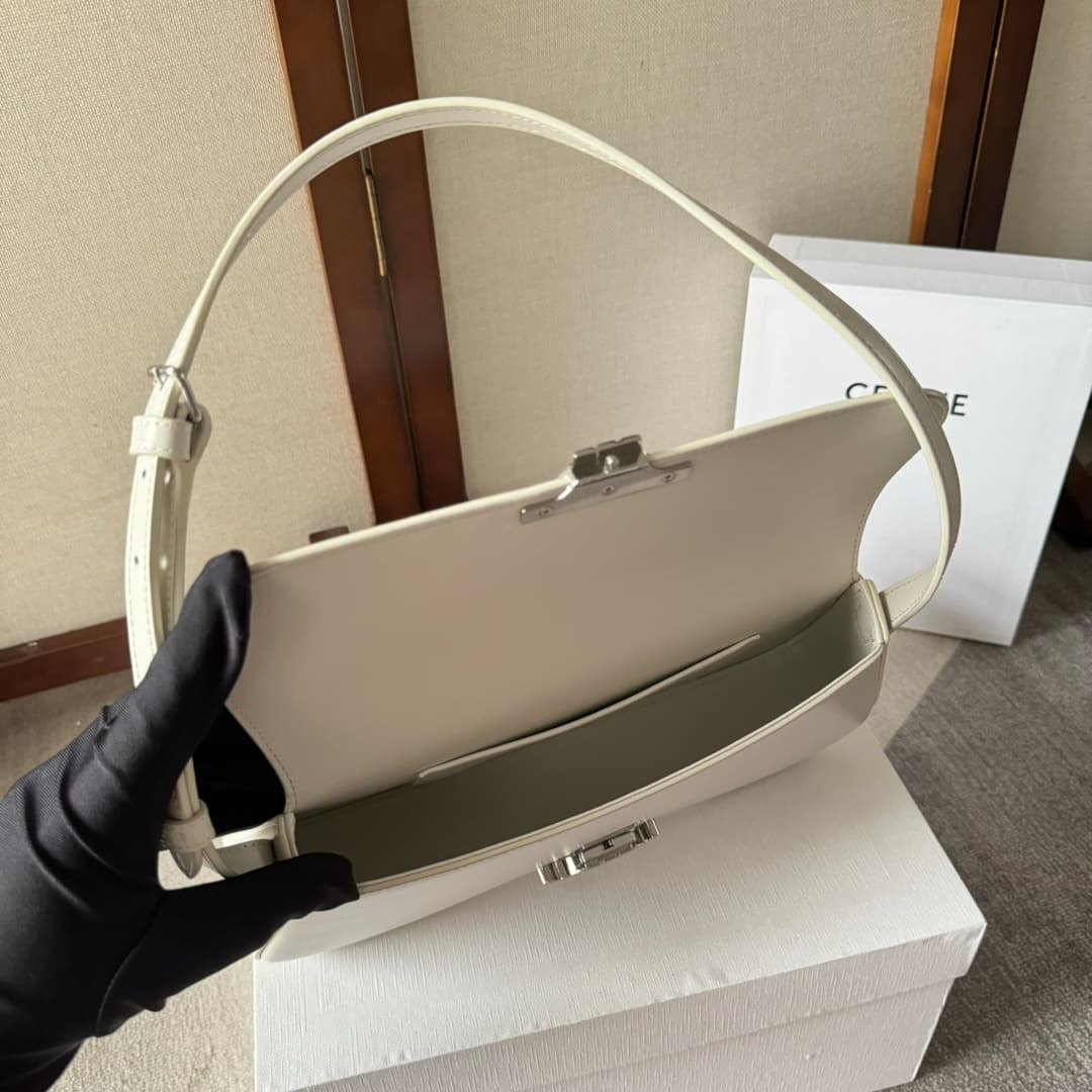 CELINE Shiny Calfskin Lola Bag in Blanc De Blanc High