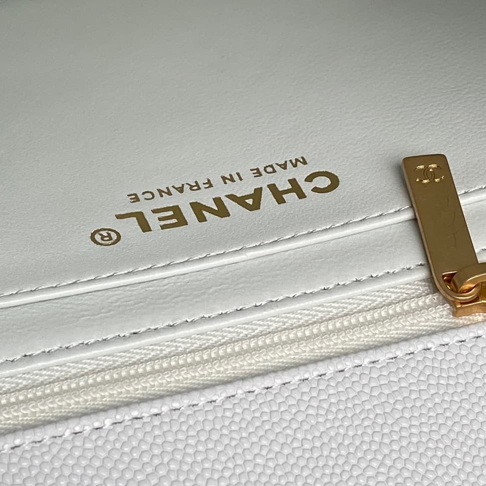 Chanel Small Flap Bag with Top Handle Grained Shiny Calfskin &  Gold-Tone Metal White AS5702 A
