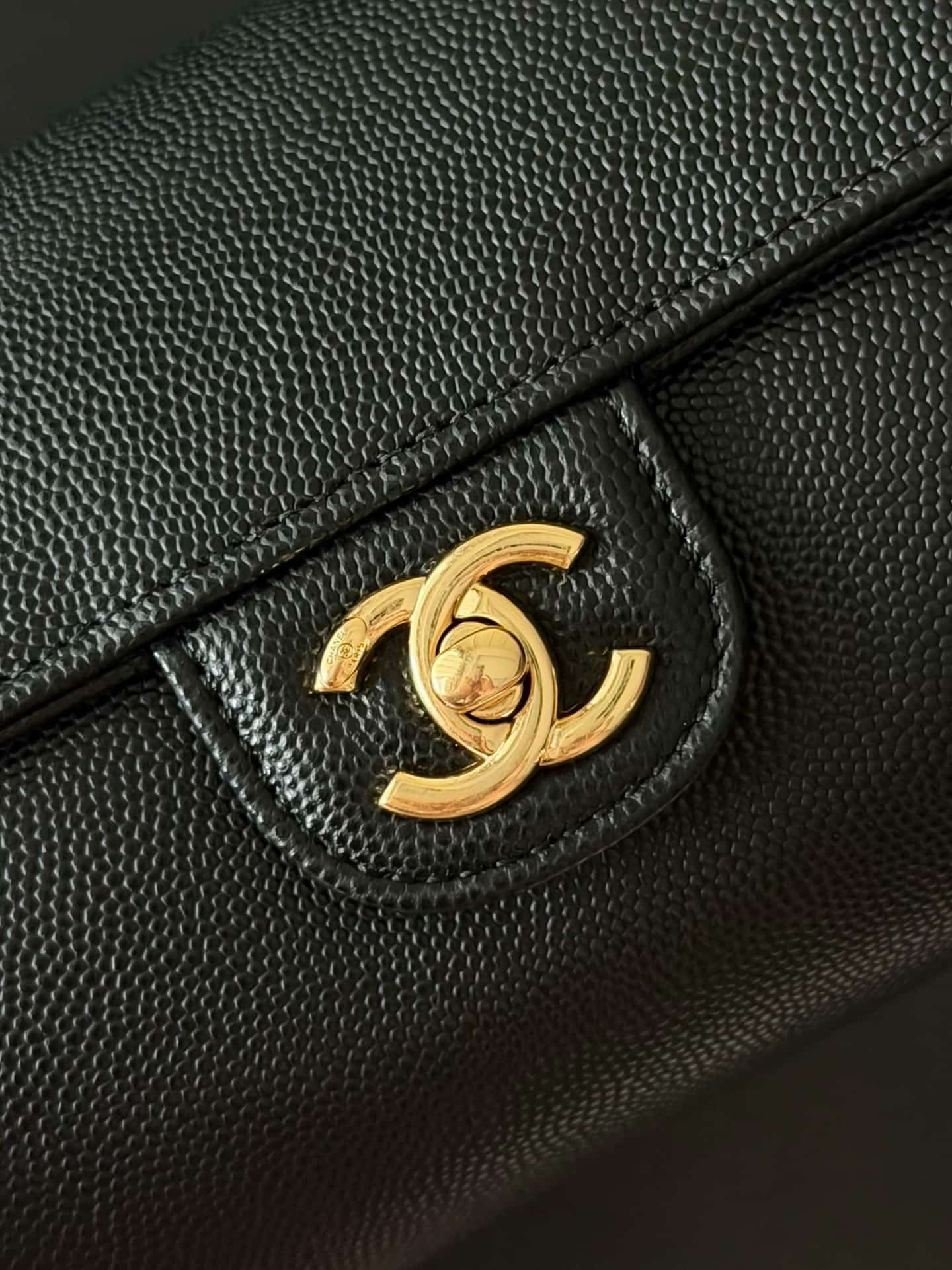 Chanel Small Bowling Bag Grained Shiny Calfskin & Gold-Tone Metal AS6143 Black High