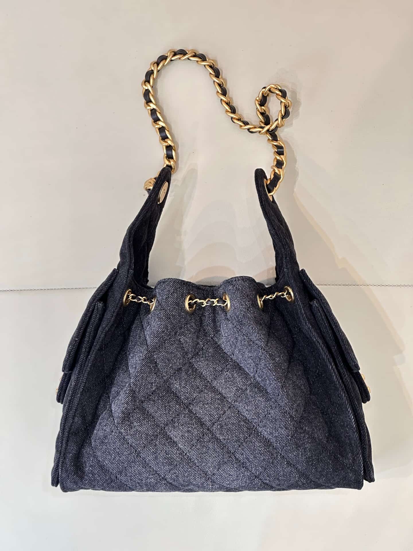 Chanel 25 Small Hobo handbag AS5293 Denim &Gold-tone Metal Dark Blue TOP