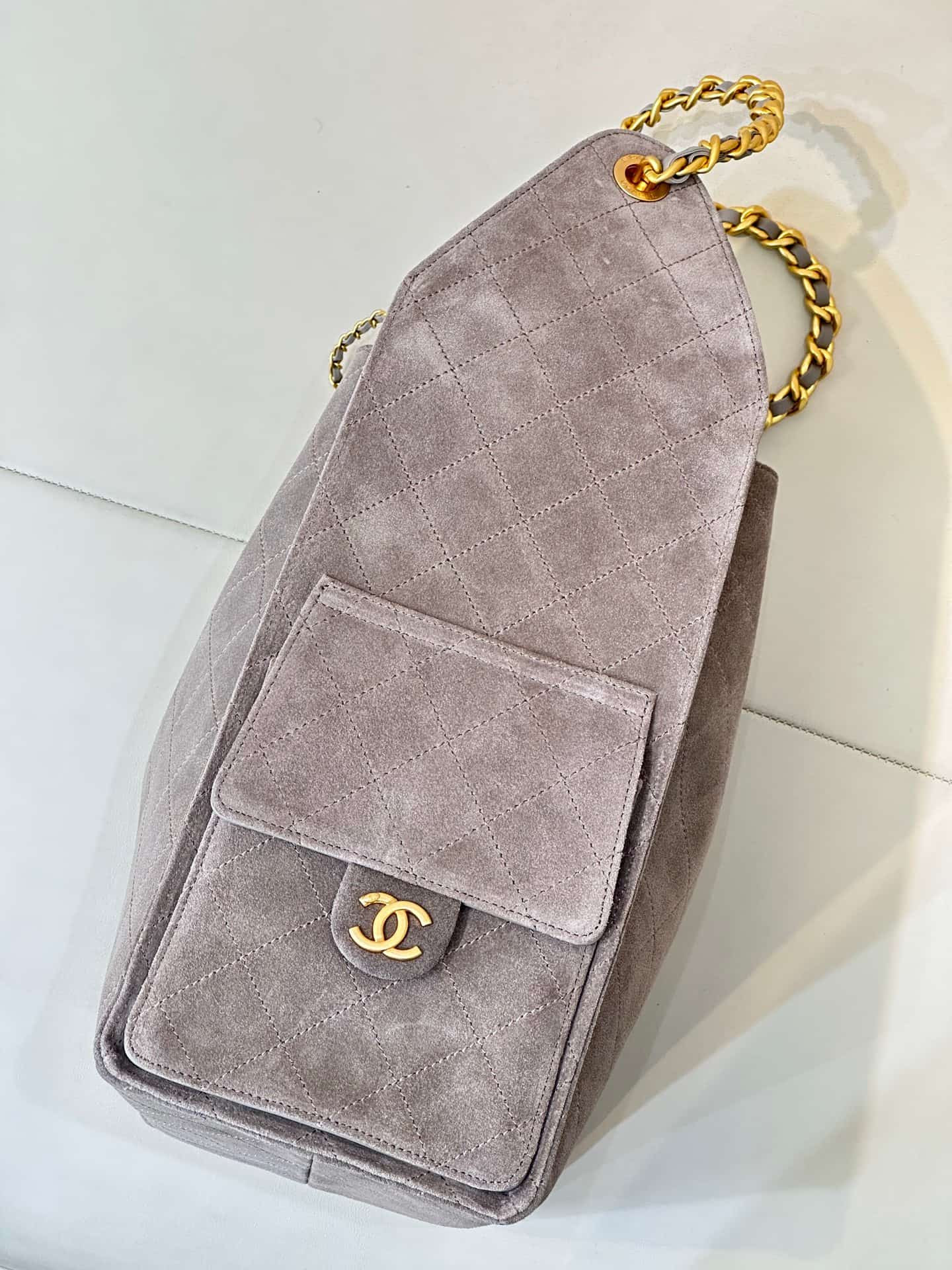 Chanel 25 Medium Hobo handbag AS5311 Suede &Gold-tone Metal Grey TOP