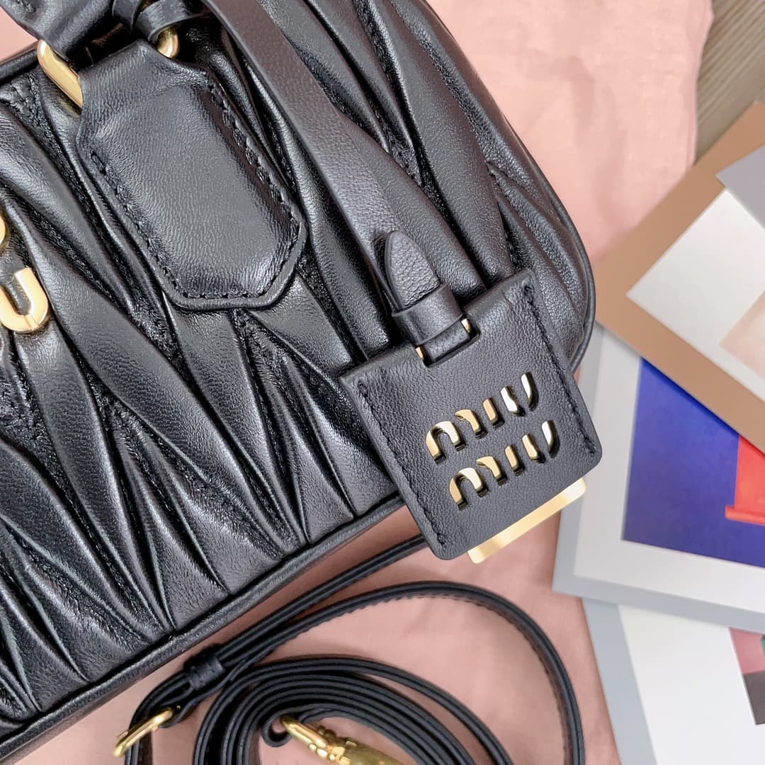 Miu Miu Arcadie matelassé nappa leather bag 5BB142 Black High